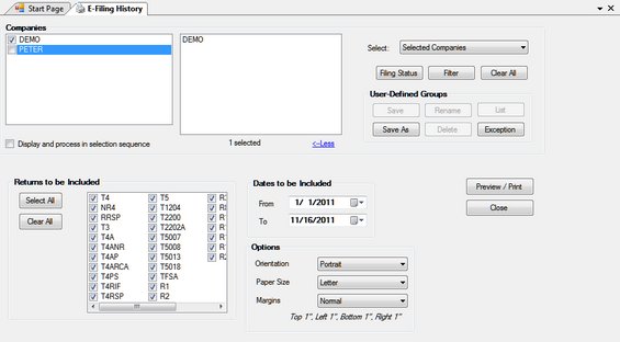 Electronic Filing History Report